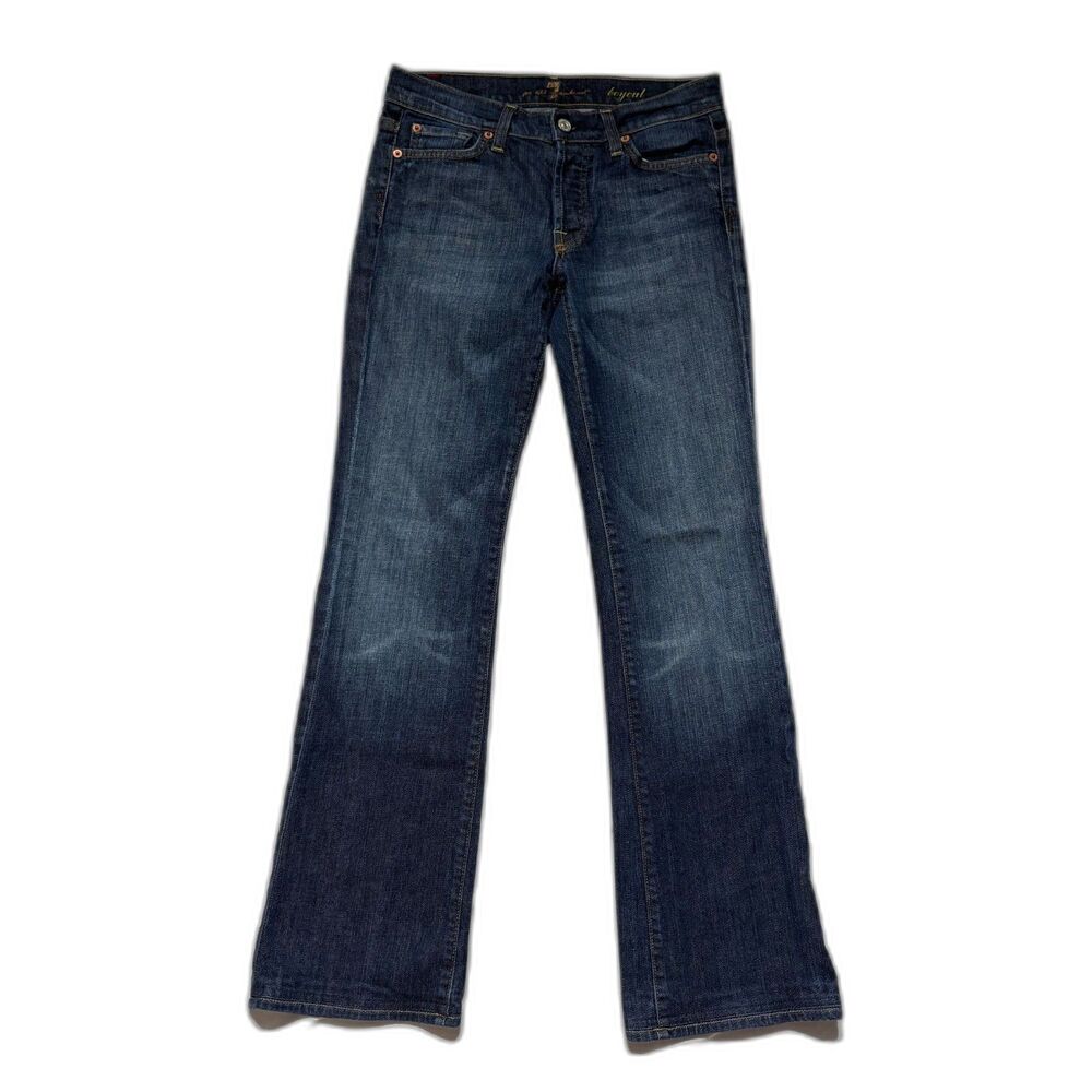 7 For All Mankind Boycut Jeans 27 Low Rise Button Fly Dark Wash Denim Y2K Vtg